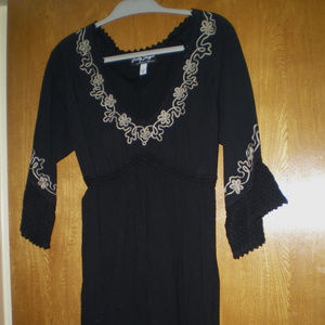 Gretty Zueger Black Tunic Top w/Embroidery LARGE